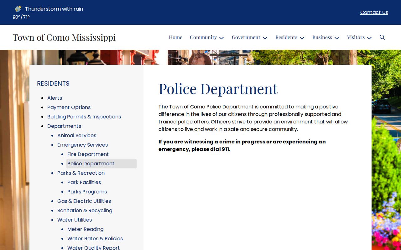 Como Police Department official page for Como arrest record contacts