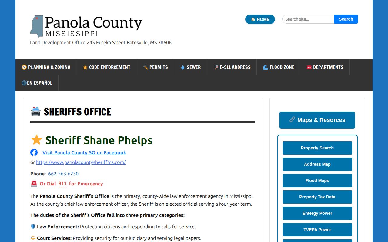 Panola County jail records custodian on the official sheriff page