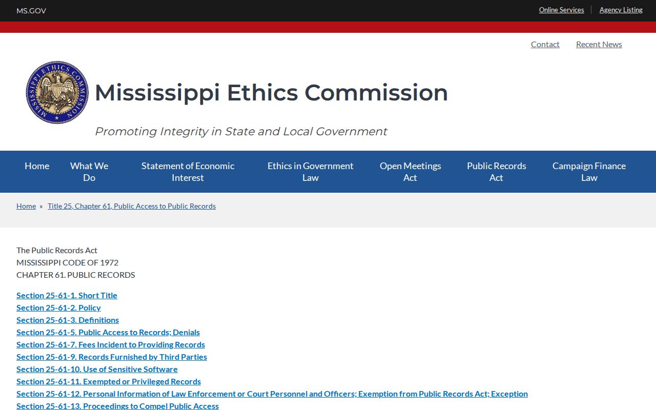 Panola County booking records under Mississippi public records law
