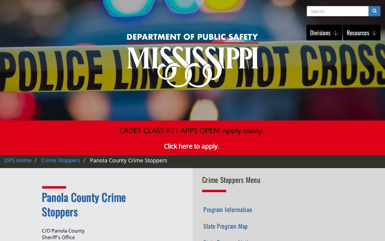 Panola County Crime Stoppers official public-safety contact information